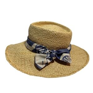 Polo by Ralph Lauren Straw Fedora Hat Blue Band‎ Size S
